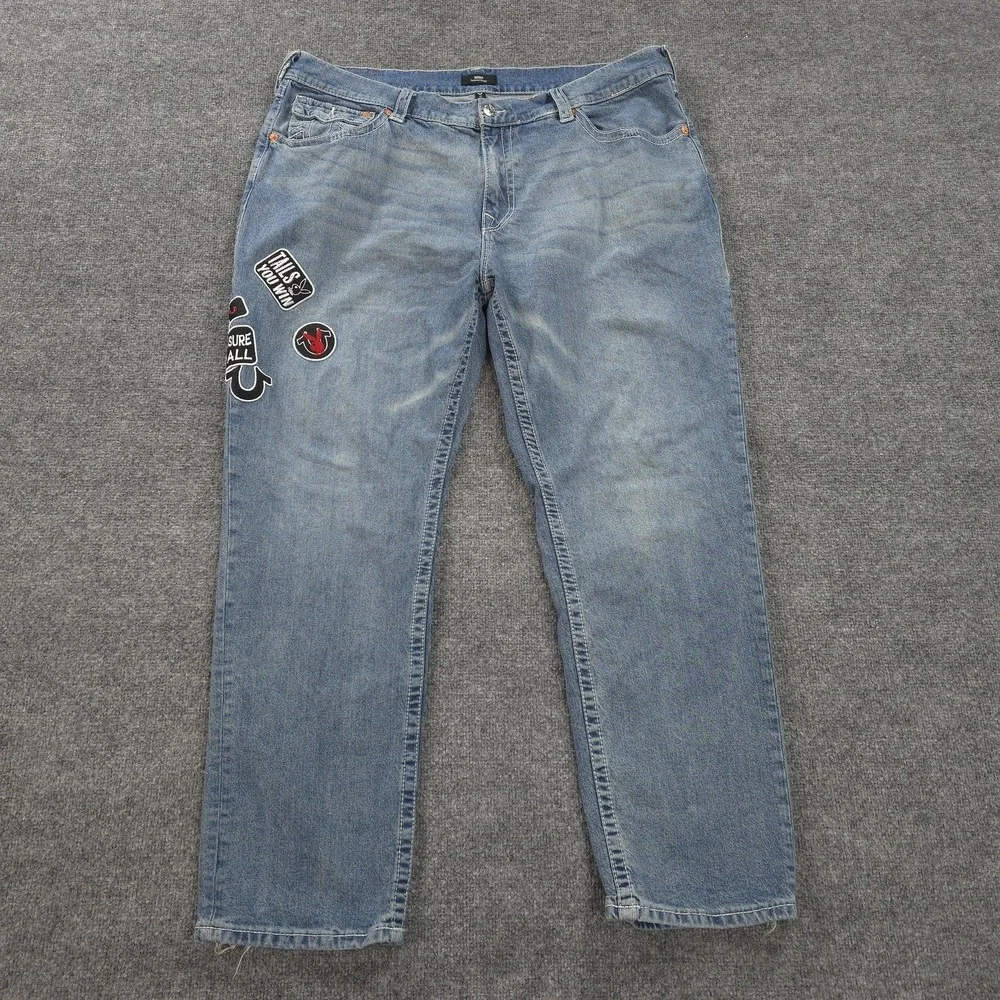 True Religion X Playboy Jeans Mens 42x32 Blue Bobby Relaxed Baggy Denim‎ Logo